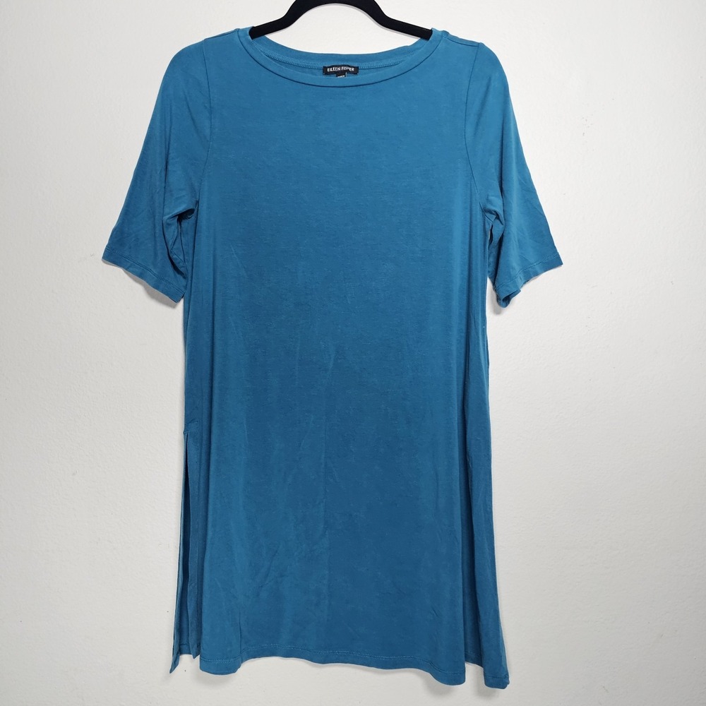 Eileen Fisher Womens XS Blue T-shirt tunic Top dress boat neck‎ Mature Office